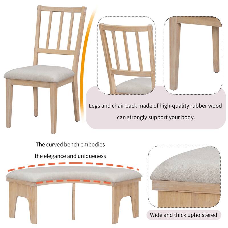 5Piece Retro Dining Table Chairs Set for 45 People, 44" Round Dining